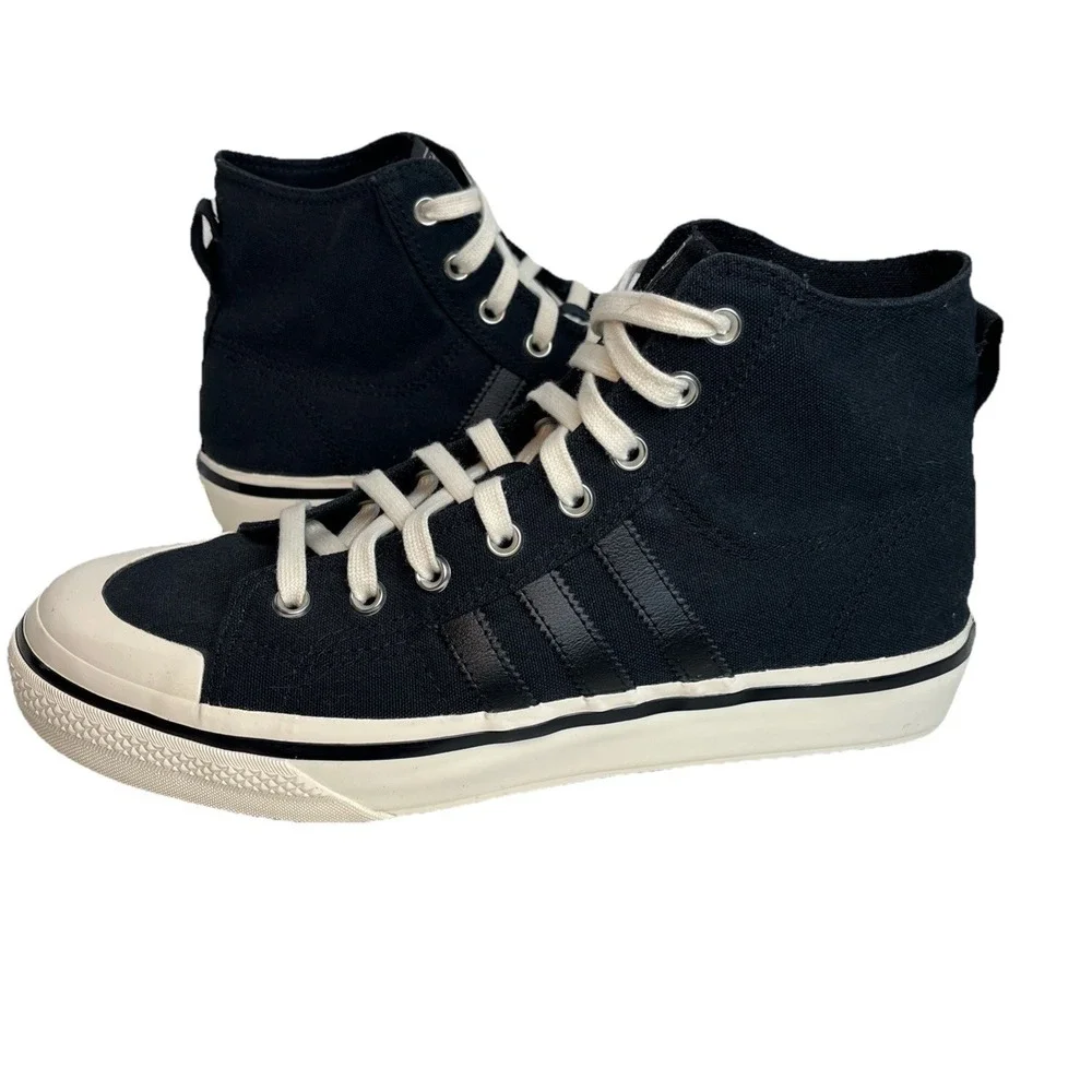 ADIDAS Nizza RF74 Mens 9.5 Black Cream White High Top Comfort Board Shoes GX8488